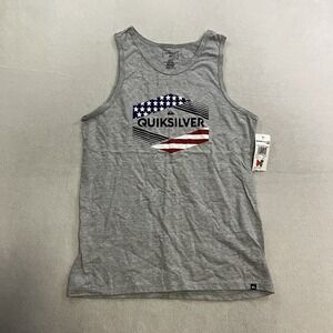 Quiksilver Tank Top Shirt Men's Size Small Gray USA Flag Skateboard Surf NWT